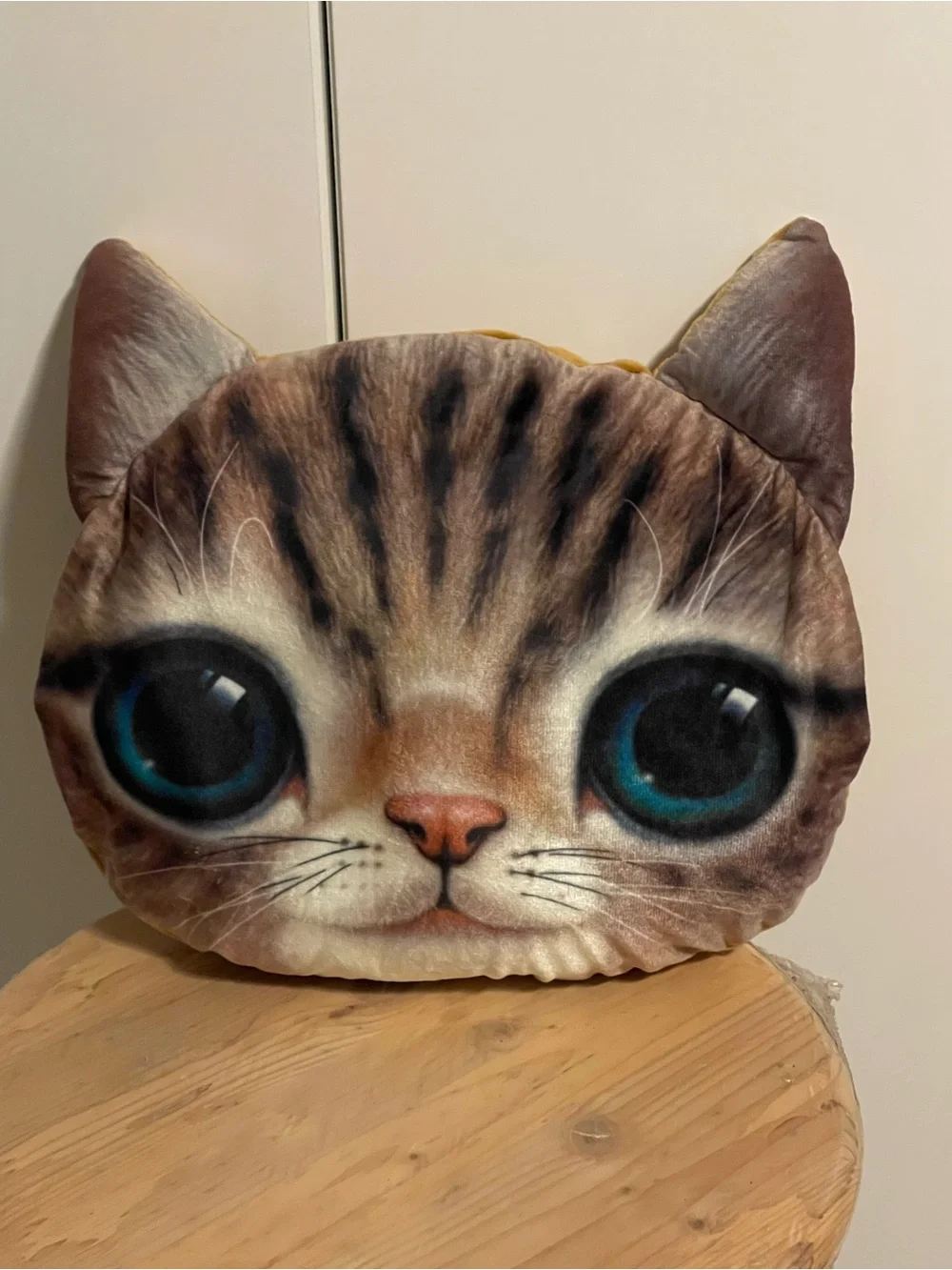 Plush Brown Tabby Cat Face Pillow - Cute Kids Stuffed Animal